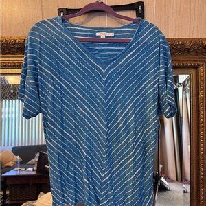 Chico's Blue and White Striped V-Neck Top